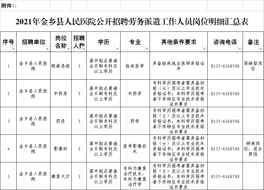 濟(jì)寧金鄉(xiāng)縣人民醫(yī)院公開(kāi)招聘勞務(wù)派遣工作人員簡(jiǎn)章（12人）